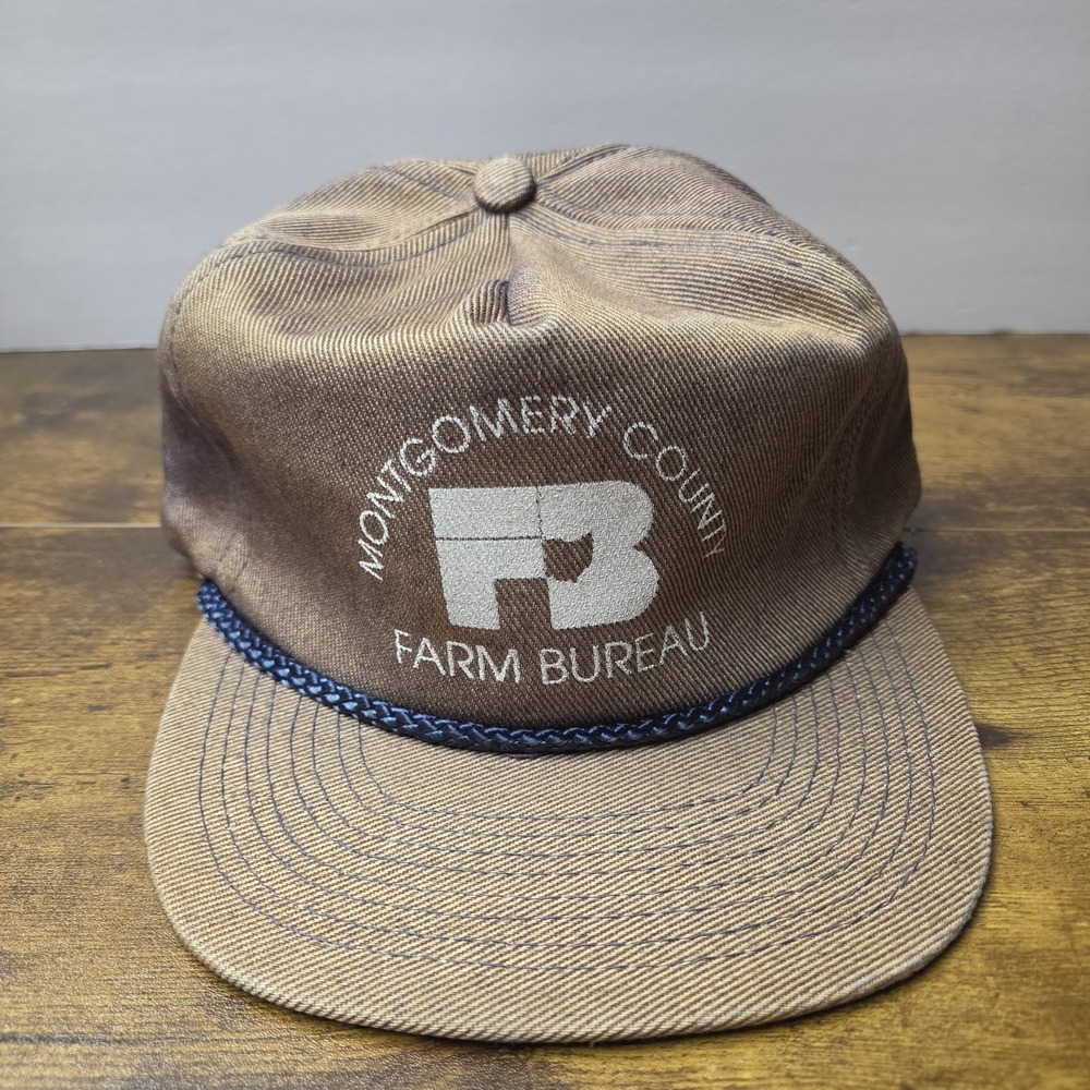 Vintage Sun Faded Montgomery County Farm Bureau Denim Rope Hat Otto Tag